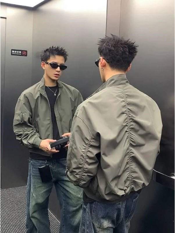 Cinched Detail Bomber Jacket Korean Street Fashion Jacket By Poikilotherm Shop Online at OH Vault