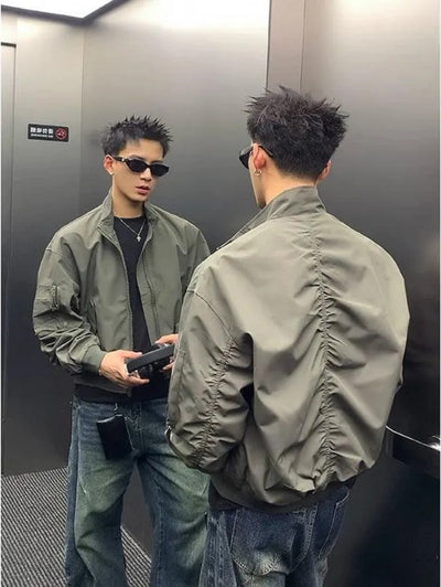 Cinched Detail Bomber Jacket Korean Street Fashion Jacket By Poikilotherm Shop Online at OH Vault
