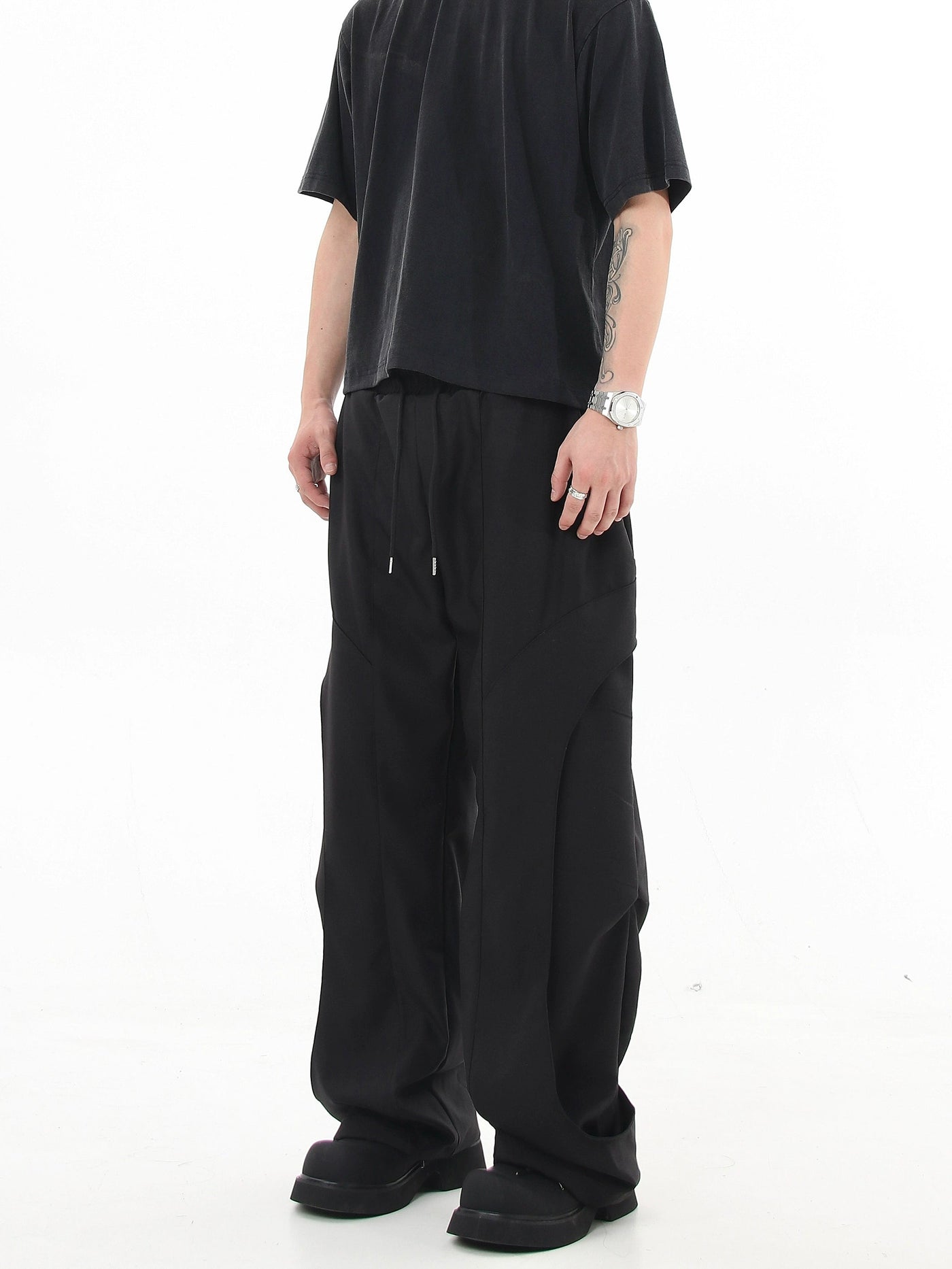 Plain Drawstring Seam Lined Pants Korean Street Fashion Pants By Blacklists Shop Online at OH Vault