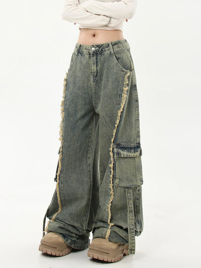 Distressed Pleats Raw Edge Jeans Korean Street Fashion Jeans By Blacklists Shop Online at OH Vault