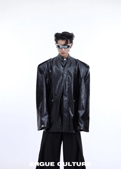 Structured Shoulder Pad PU Leather Jacket Korean Street Fashion Jacket By Argue Culture Shop Online at OH Vault