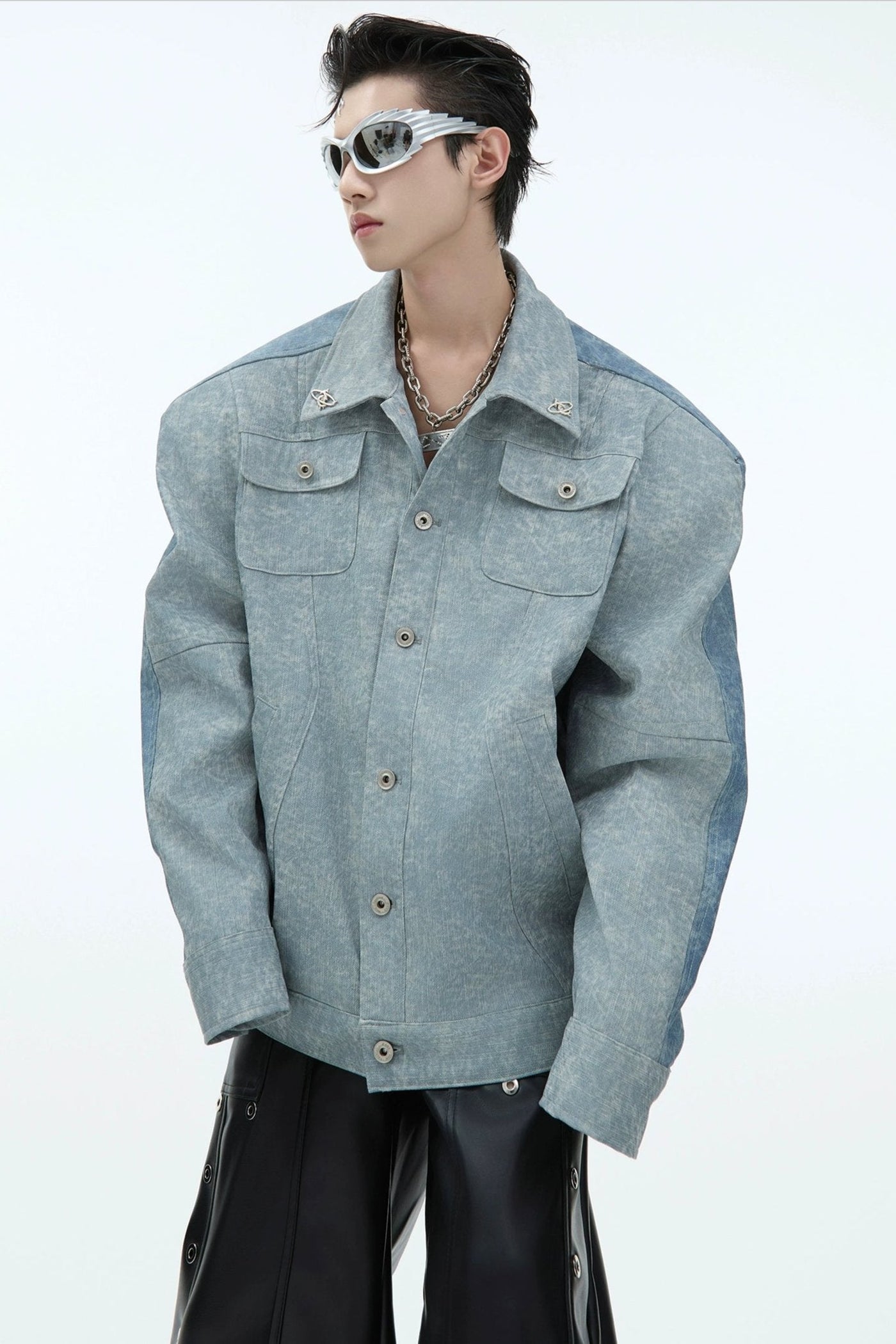 Textured Contrast Boxy Button Jacket Korean Street Fashion Jacket By Argue Culture Shop Online at OH Vault