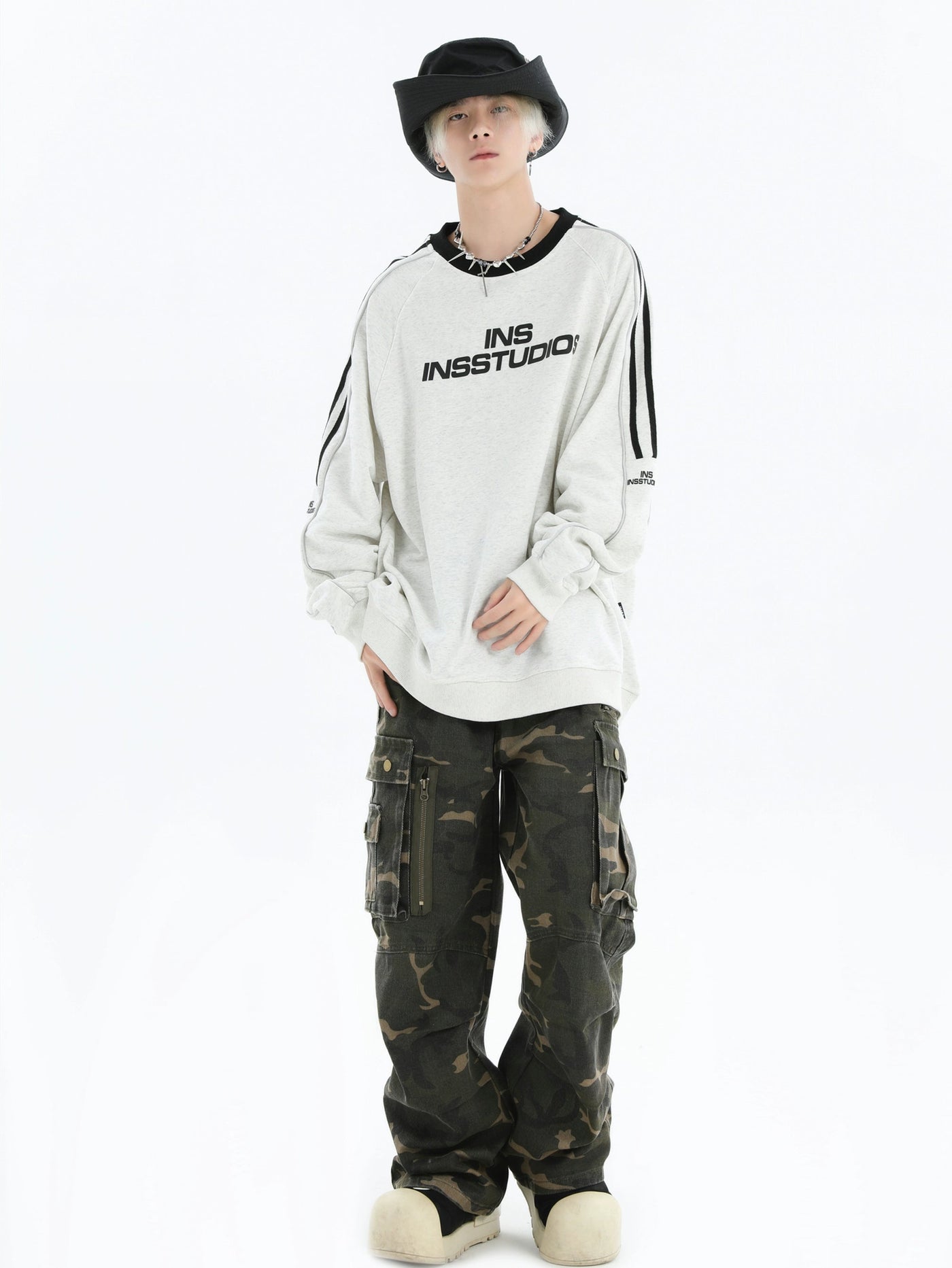 Utility Pleated Camo Cargo Pants Korean Street Fashion Pants By INS Korea Shop Online at OH Vault