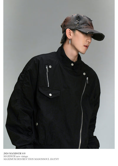 Asymmetric Zipped Bomber Jacket Korean Street Fashion Jacket By MaxDstr Shop Online at OH Vault