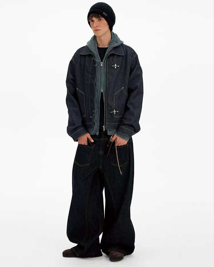 Topstitched Fireman Clasp Denim Jacket Korean Street Fashion Jacket By Mad Witch Shop Online at OH Vault