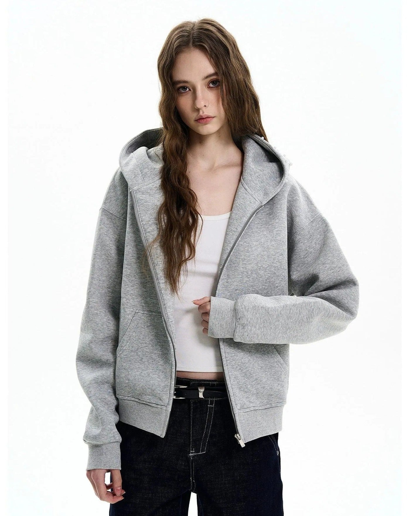 Kangaroo Pocket Pearl Detail Zip-Up Hoodie Korean Street Fashion Hoodie By MaxDstr Shop Online at OH Vault