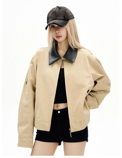 Spliced Collar Zipped Jacket Korean Street Fashion Jacket By MaxDstr Shop Online at OH Vault