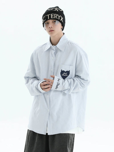 Thorned Heart Striped Shirt Korean Street Fashion Shirt By INS Korea Shop Online at OH Vault