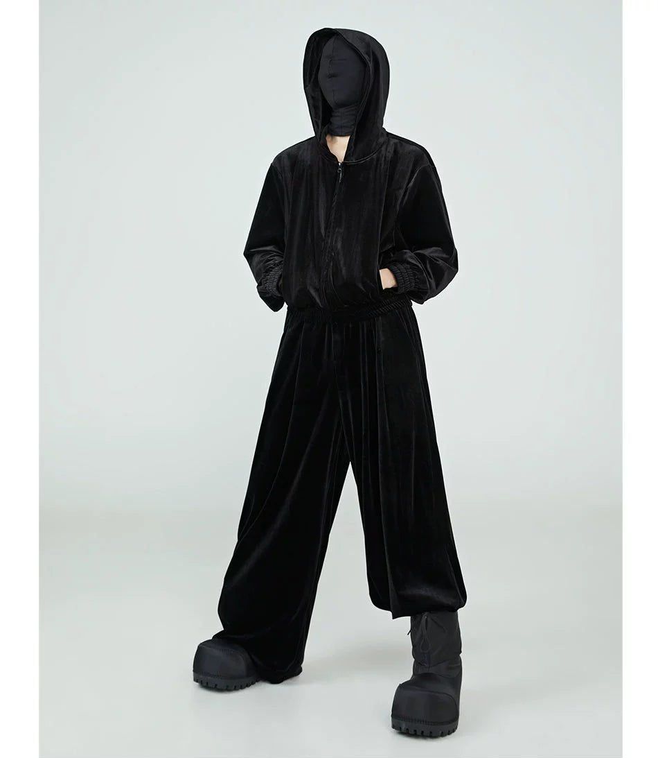 Velvet Effect Hooded Jacket Korean Street Fashion Jacket By FRKM Shop Online at OH Vault
