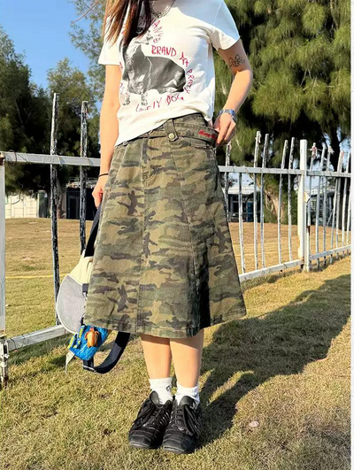 Washed Camouflage Skirt Korean Street Fashion Skirt By Made Extreme Shop Online at OH Vault