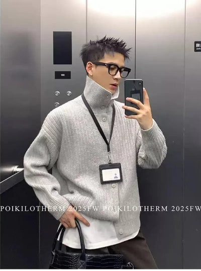 Textured Collar & Button Sweater Korean Street Fashion Cardigan By Poikilotherm Shop Online at OH Vault