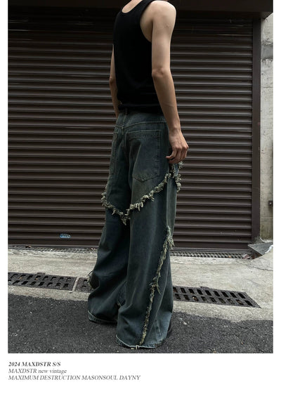Stitched Raw Edge Tassel Jeans Korean Street Fashion Jeans By MaxDstr Shop Online at OH Vault