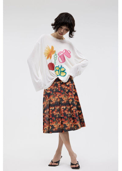 Flower Pattern Vintage Graphic Skirt Korean Street Fashion Skirt By Funky Fun Shop Online at OH Vault