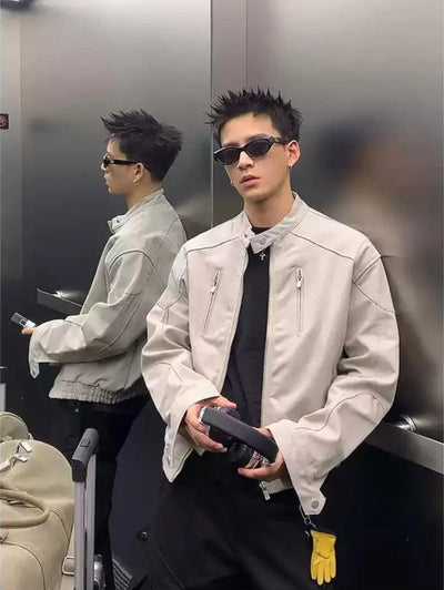 Structured Ruch Hem Boxy Jacket Korean Street Fashion Jacket By Poikilotherm Shop Online at OH Vault