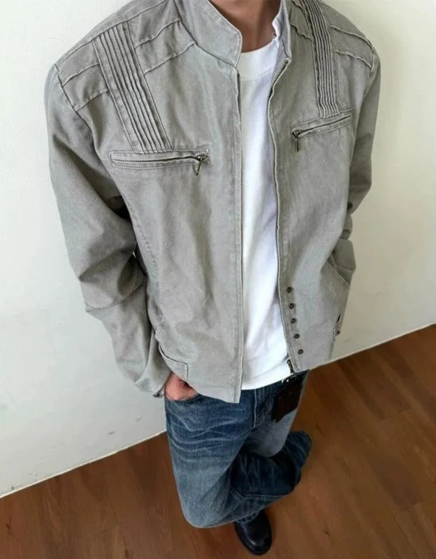 Faded Zipped Pocket Jacket Korean Street Fashion Jacket By Made Extreme Shop Online at OH Vault
