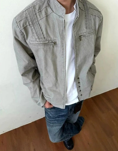 Faded Zipped Pocket Jacket Korean Street Fashion Jacket By Made Extreme Shop Online at OH Vault