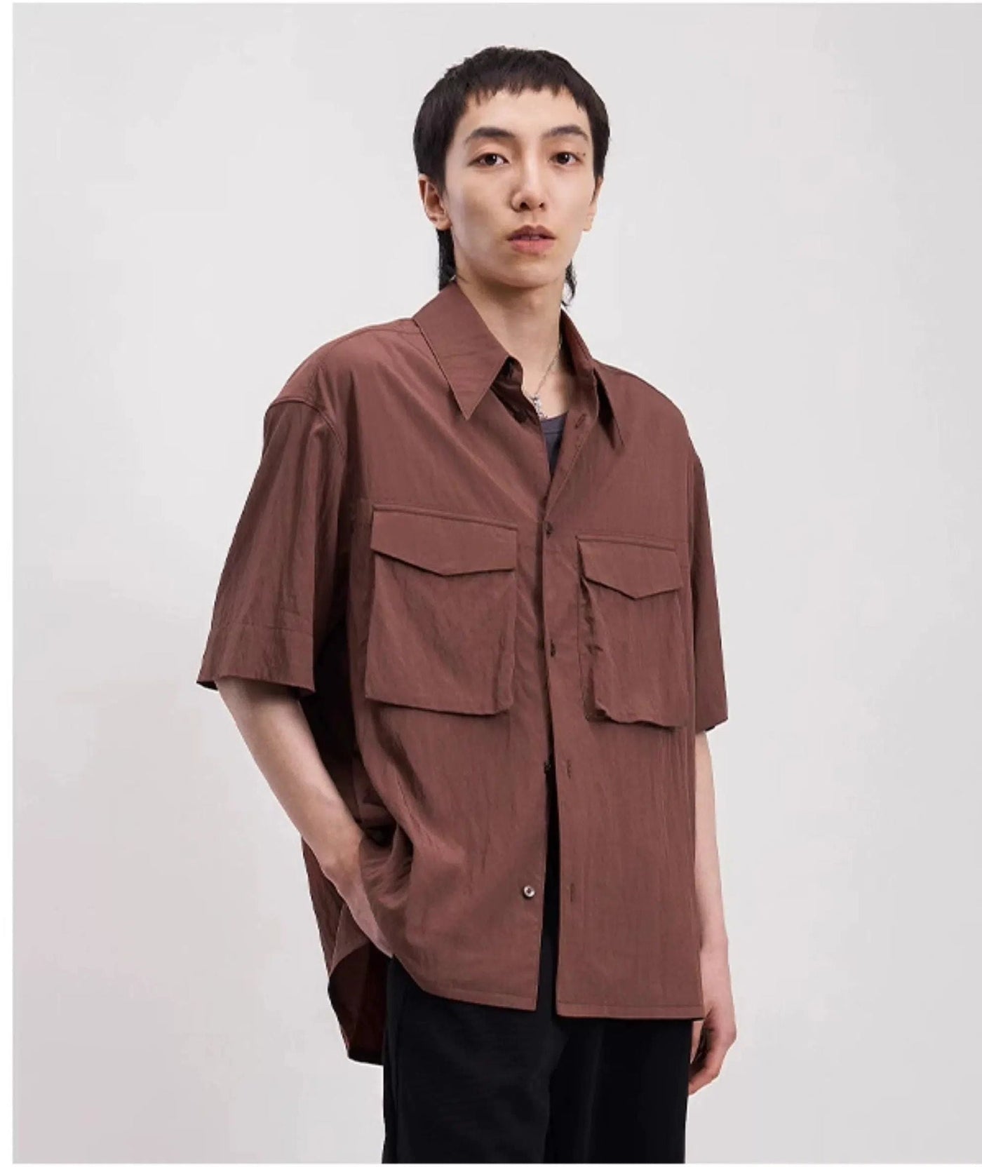 Pointed Collar 3D Pocket Shirt Korean Street Fashion Shirt By Opicloth Shop Online at OH Vault