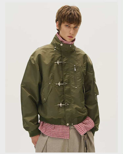 Stand Collar Fireman Clasp Bomber Jacket Korean Street Fashion Jacket By Mad Witch Shop Online at OH Vault