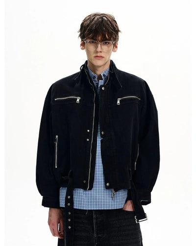 Zipped Pocket Buckled Strap Short Jacket Korean Street Fashion Jacket By MaxDstr Shop Online at OH Vault