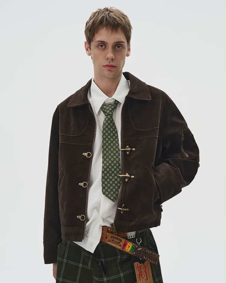 Micro Suede Fireman Clasp Structured Jacket Korean Street Fashion Jacket By Mad Witch Shop Online at OH Vault
