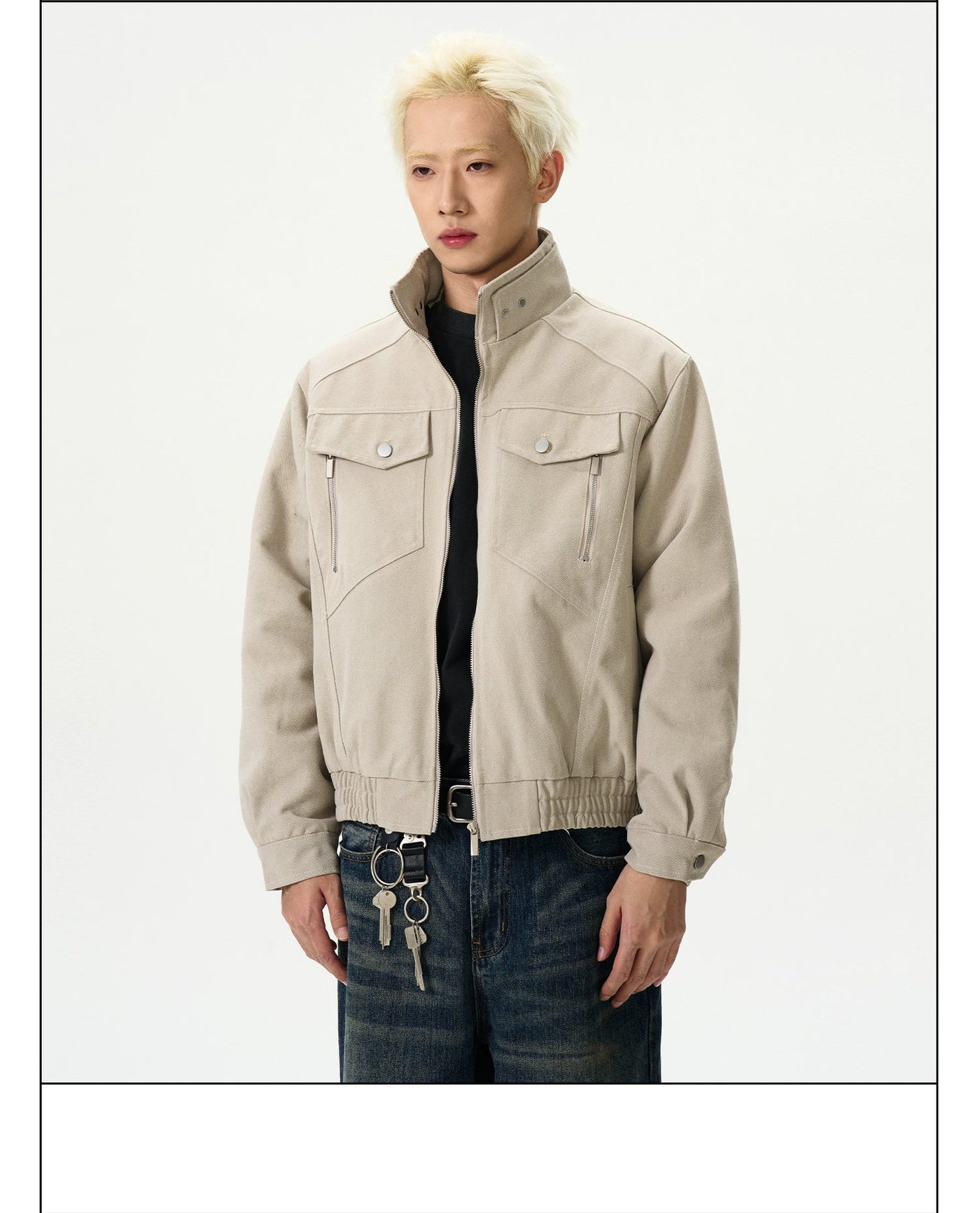 Zip & Buttons Detail Short Jacket Korean Street Fashion Jacket By A PUEE Shop Online at OH Vault