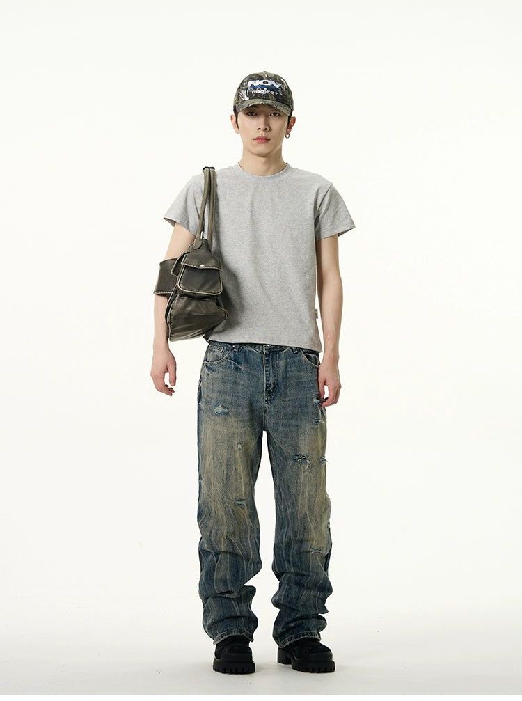Distressed Lightning Effect Jeans Korean Street Fashion Jeans By 77Flight Shop Online at OH Vault