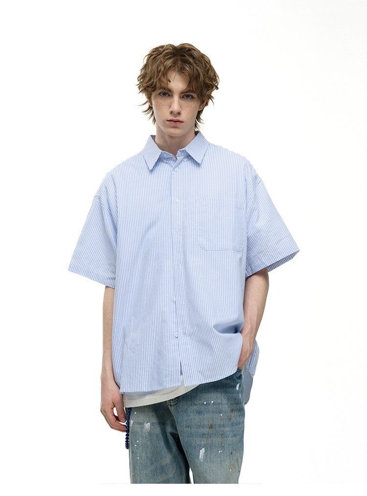 Clean Fit Stripes Short Sleeve Shirt Korean Street Fashion Shirt By Mad Witch Shop Online at OH Vault