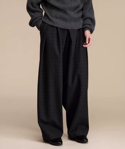 Structured Pleated Plaid Wide Pants Korean Street Fashion Pants By Opicloth Shop Online at OH Vault