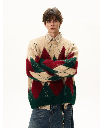 Argyle Pattern Christmas Sweater Korean Street Fashion Sweater By MaxDstr Shop Online at OH Vault