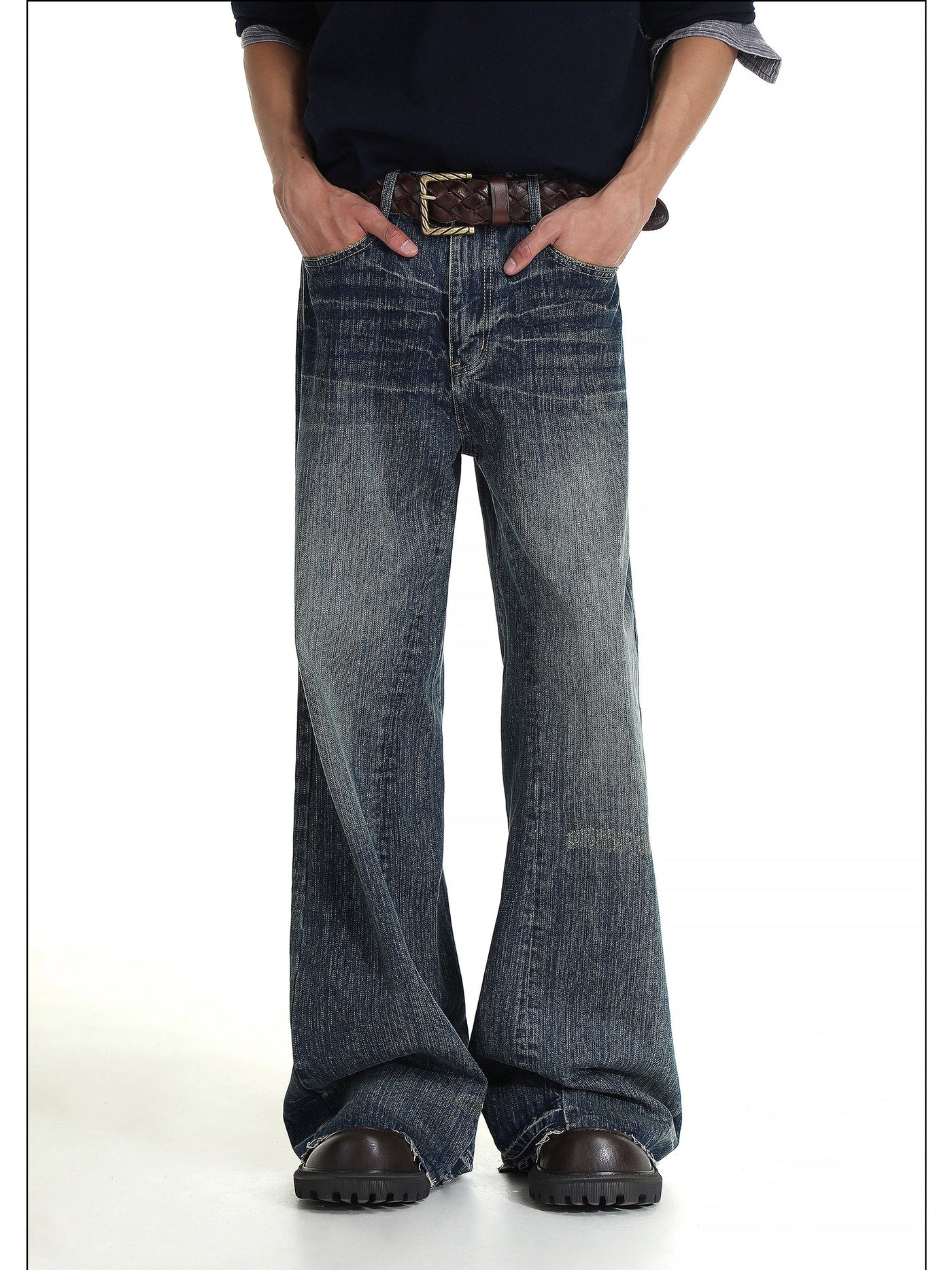 Lined and Faded Raw Ends Jeans Korean Street Fashion Jeans By Mason Prince Shop Online at OH Vault