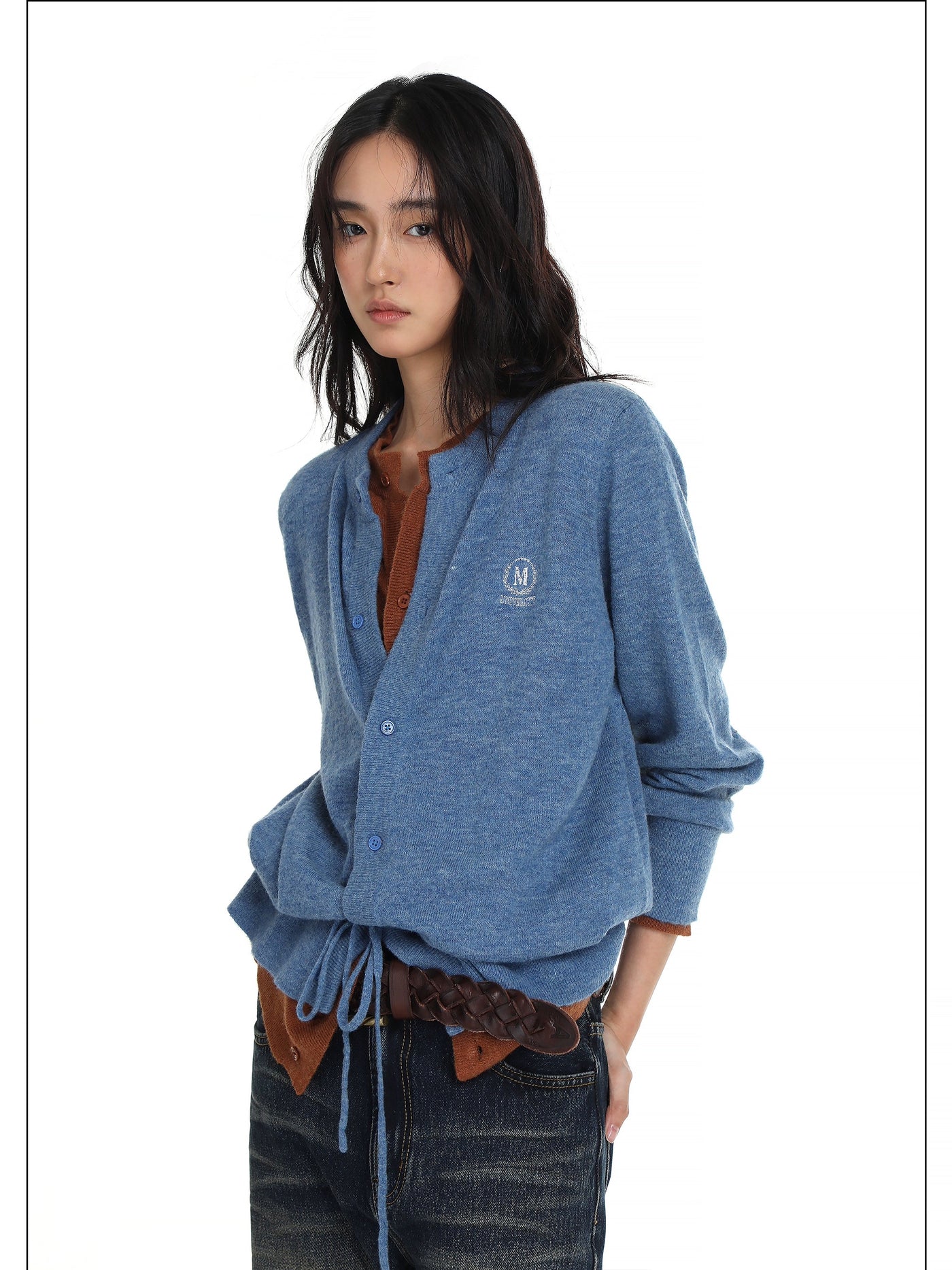 Layered Adjustable Waist Cord Knit Cardigan