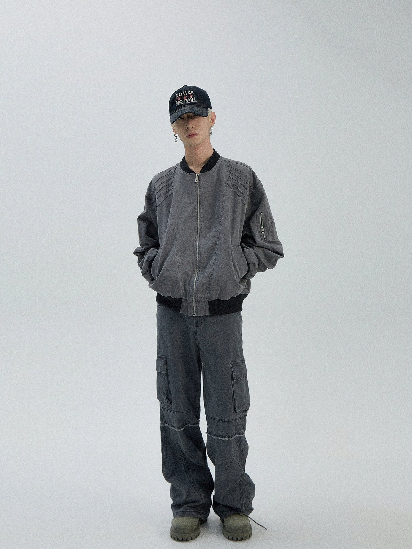 Faded Zipped Pocket Jacket Korean Street Fashion Jacket By Ash Dark Shop Online at OH Vault