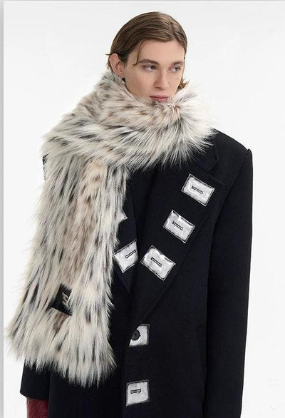 Plushy Faux Fur Leopard Scarf Korean Street Fashion Scarf By Slim Black Shop Online at OH Vault