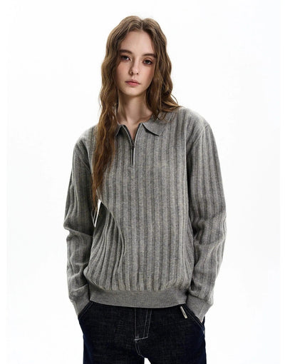 Embossed Stripes Half-Zip Polo Korean Street Fashion Polo By MaxDstr Shop Online at OH Vault