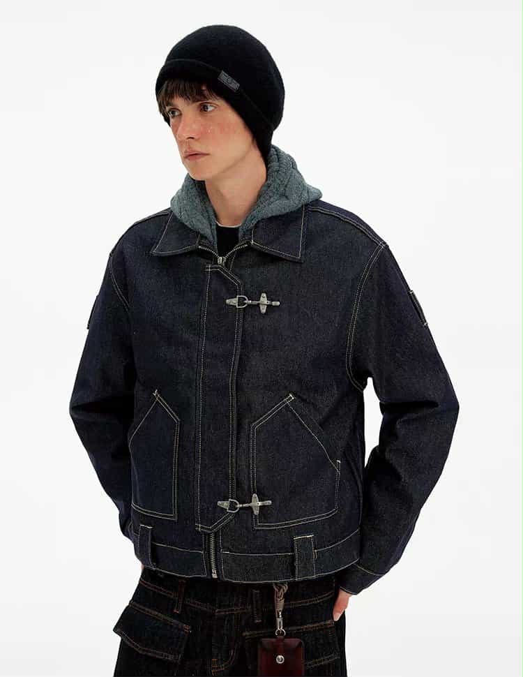 Topstitched Fireman Clasp Denim Jacket Korean Street Fashion Jacket By Mad Witch Shop Online at OH Vault