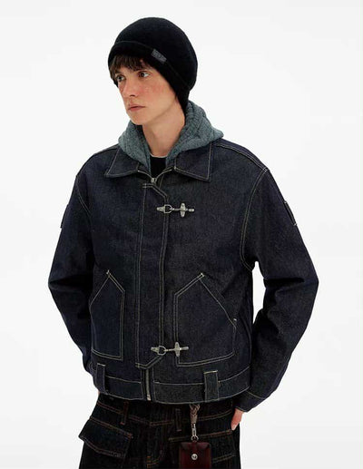 Topstitched Fireman Clasp Denim Jacket Korean Street Fashion Jacket By Mad Witch Shop Online at OH Vault