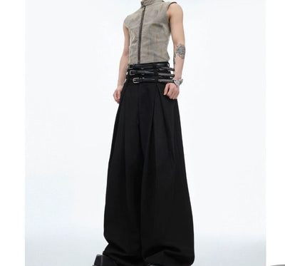 Belted Pleats High Waisted Trousers Korean Street Fashion Trousers By Argue Culture Shop Online at OH Vault