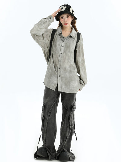 Smudged Front Pocket Relaxed Fit Shirt Korean Street Fashion Shirt By INS Korea Shop Online at OH Vault