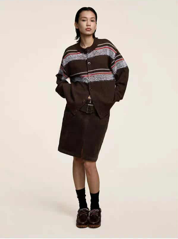 Pattern Blocks Buttoned Knit Cardigan