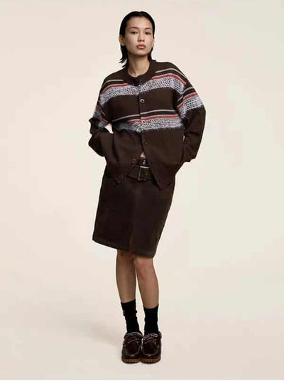 Pattern Blocks Buttoned Knit Cardigan