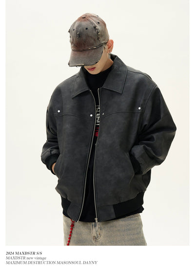 Collared & Zipped PU Leather Jacket Korean Street Fashion Jacket By MaxDstr Shop Online at OH Vault