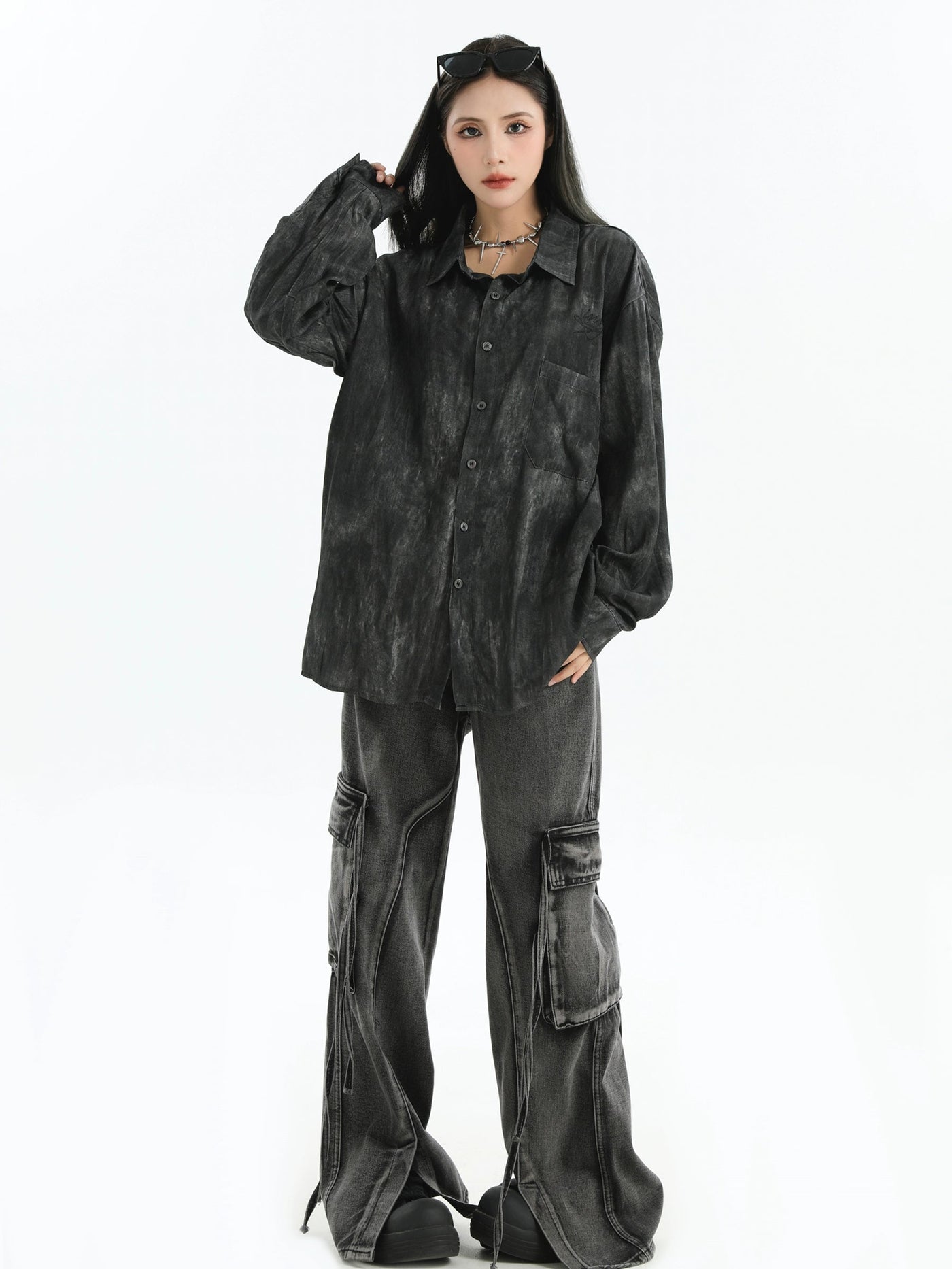 Smudged Front Pocket Relaxed Fit Shirt Korean Street Fashion Shirt By INS Korea Shop Online at OH Vault