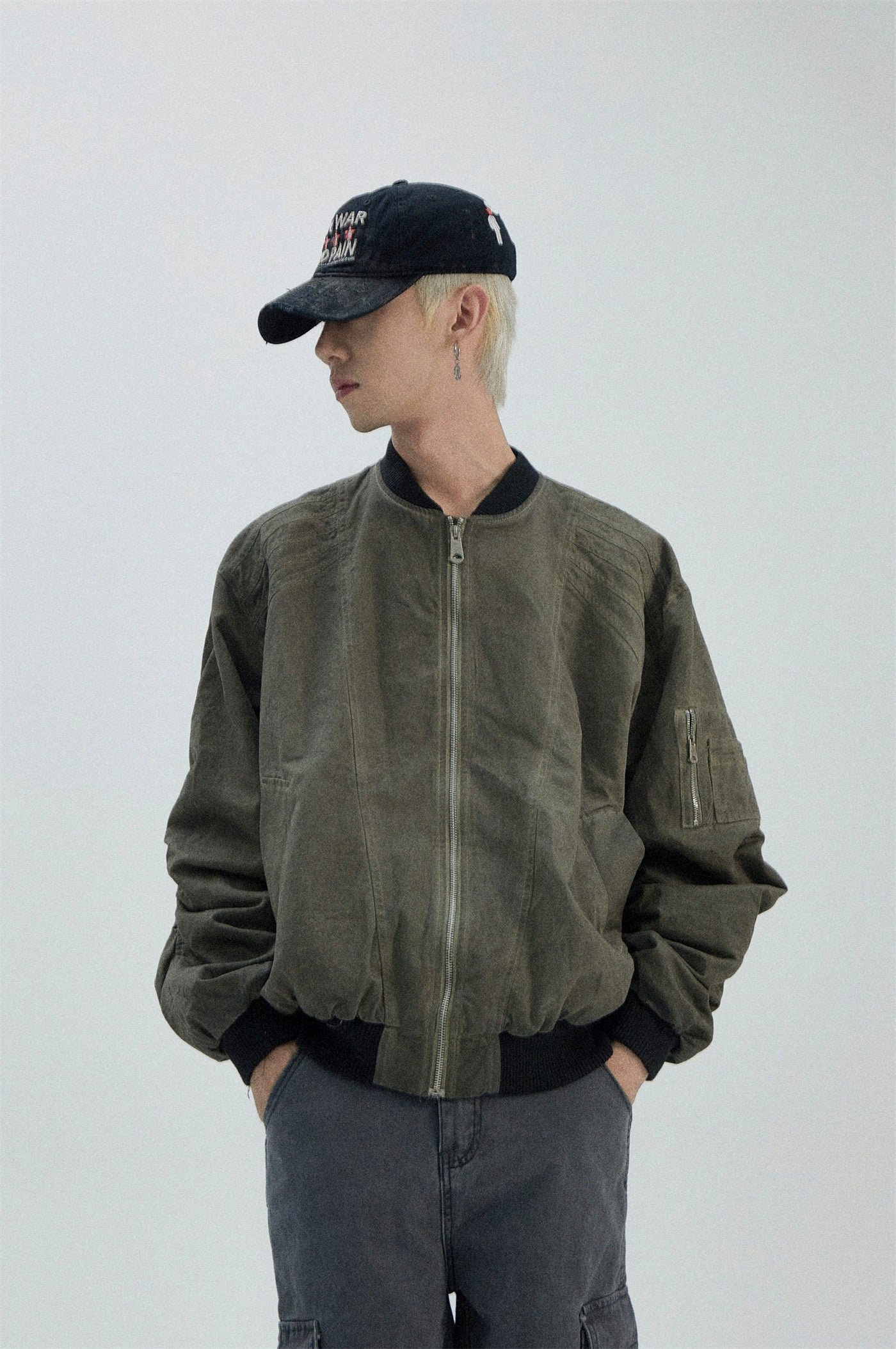 Faded Zipped Pocket Jacket Korean Street Fashion Jacket By Ash Dark Shop Online at OH Vault