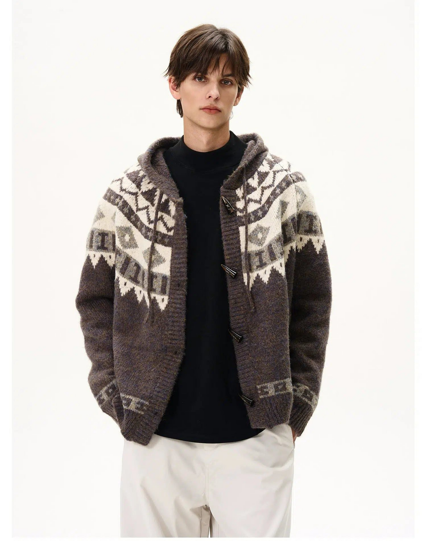 Fair Isle Horn Button Hooded Sweater Korean Street Fashion Sweater By MaxDstr Shop Online at OH Vault