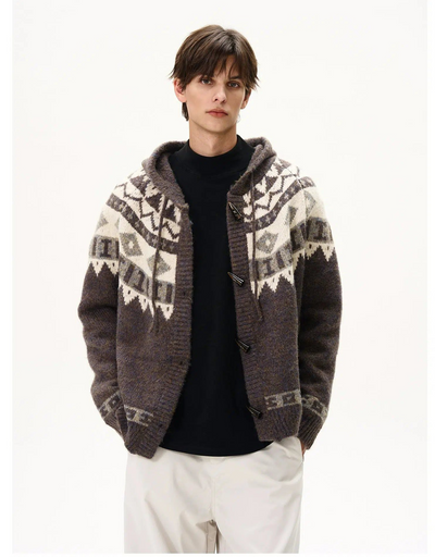 Fair Isle Horn Button Hooded Knit Jacket Korean Street Fashion Jacket By MaxDstr Shop Online at OH Vault