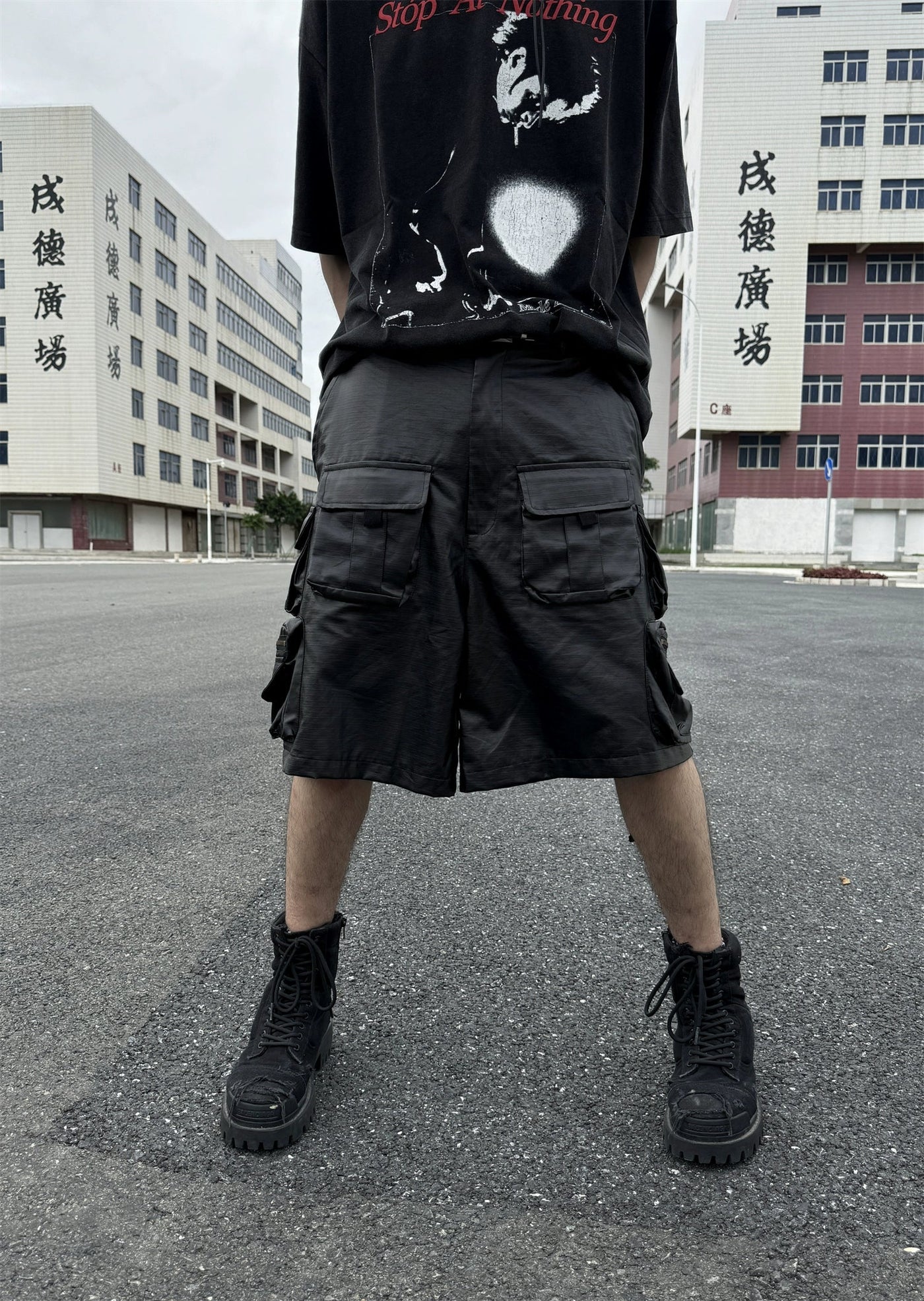 Functional Shiny Coated Cargo Shorts Korean Street Fashion Shorts By Ash Dark Shop Online at OH Vault
