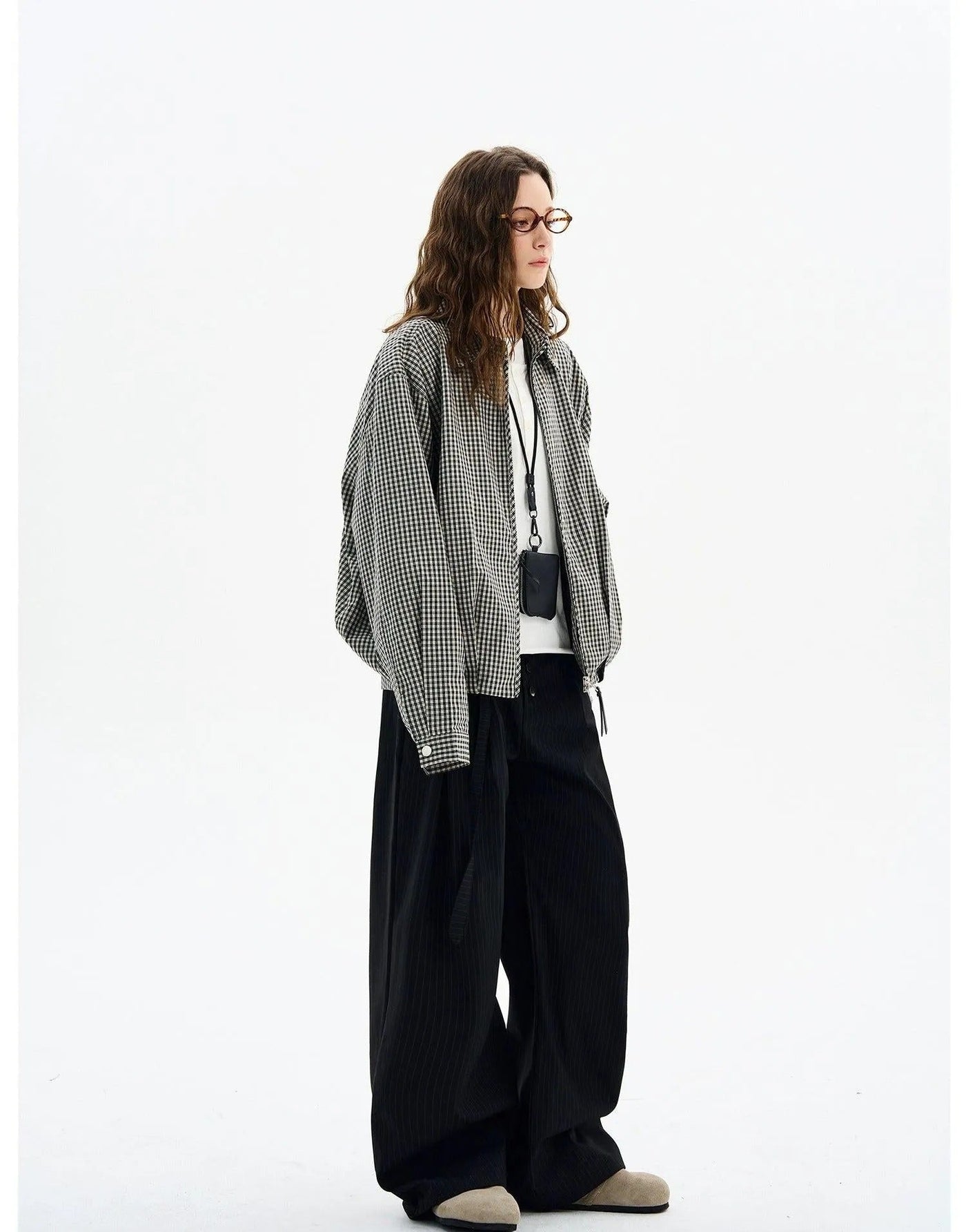 Pleated Checkered Zipped Jacket Korean Street Fashion Jacket By MaxDstr Shop Online at OH Vault