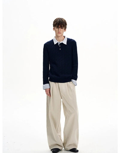 Spliced Stripe Polo Neck Sweater Korean Street Fashion Sweater By MaxDstr Shop Online at OH Vault
