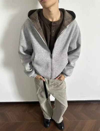 Reversible Plaid Zip-Up Hoodie Korean Street Fashion Hoodie By Made Extreme Shop Online at OH Vault