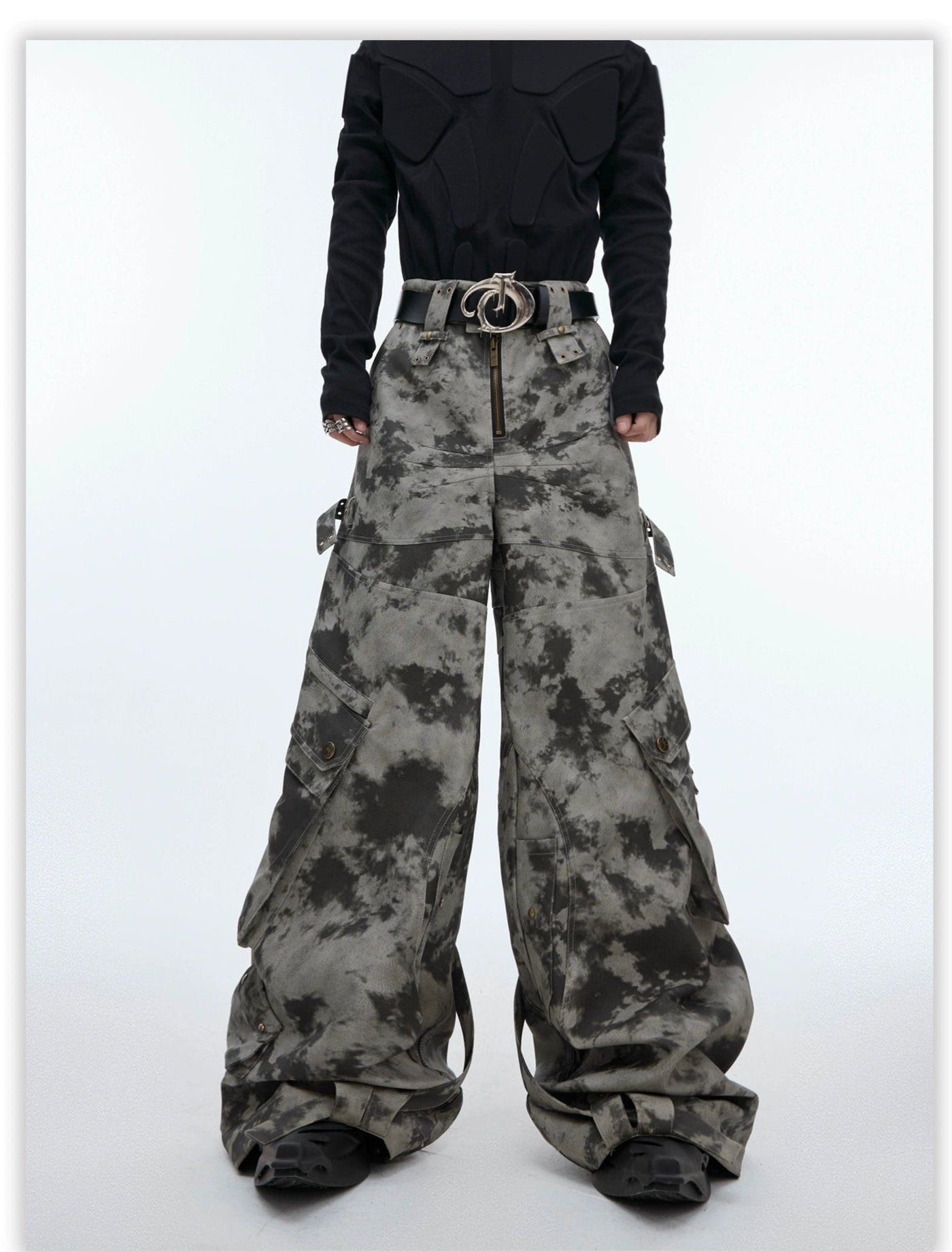 Camo Zipped Cargo PU Leather Pants Korean Street Fashion Pants By Argue Culture Shop Online at OH Vault